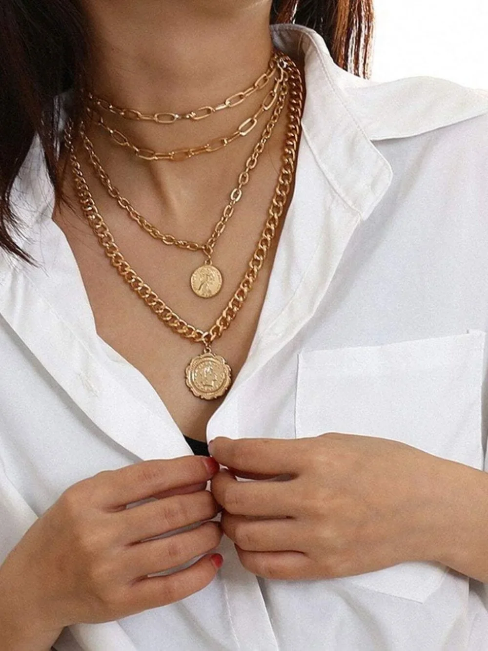 Punk Chain Chunky Necklaces for women Multilayer Collar Necklace Gold - Picture 2 of 7
